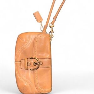 Coach Tan Leather Wristlet with Gold Buckle